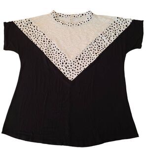 Now N Forever Black White Short Sleeve Pullover Top with Lace Inset Size Large